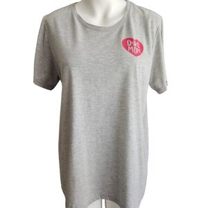 Gray Short Sleeve Tee with Pink Heart Graphic